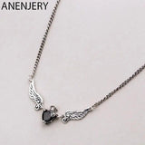 Angel Wings Heart Zircon Necklace for Women Thai Silver Necklace