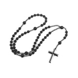 Natural Stone Beads Y Necklace with Hematite Cross Pendant