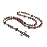 Natural Stone Beads Y Necklace with Hematite Cross Pendant