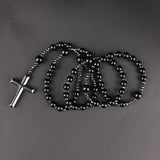 Natural Stone Beads Y Necklace with Hematite Cross Pendant
