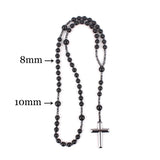 Natural Stone Beads Y Necklace with Hematite Cross Pendant