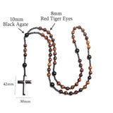Natural Stone Beads Y Necklace with Hematite Cross Pendant