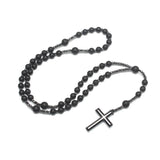 Natural Stone Beads Y Necklace with Hematite Cross Pendant