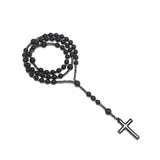 Natural Stone Beads Y Necklace with Hematite Cross Pendant