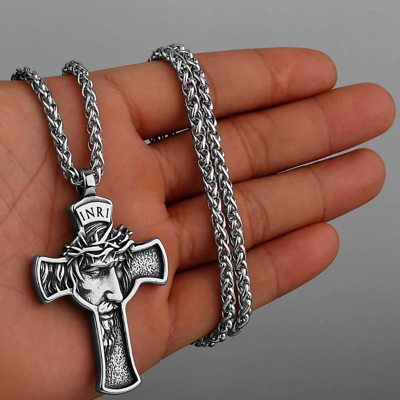 Classic Retro Christian Jesus Cross Stainless Steel Pendant