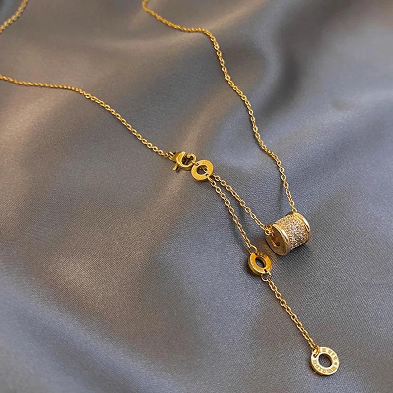 Roman Digital Pendant Titanium Steel Necklace