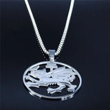Stainless Steel Dragon Necklace Pendant Silver Symbol Of Dracula Chain Jewelry