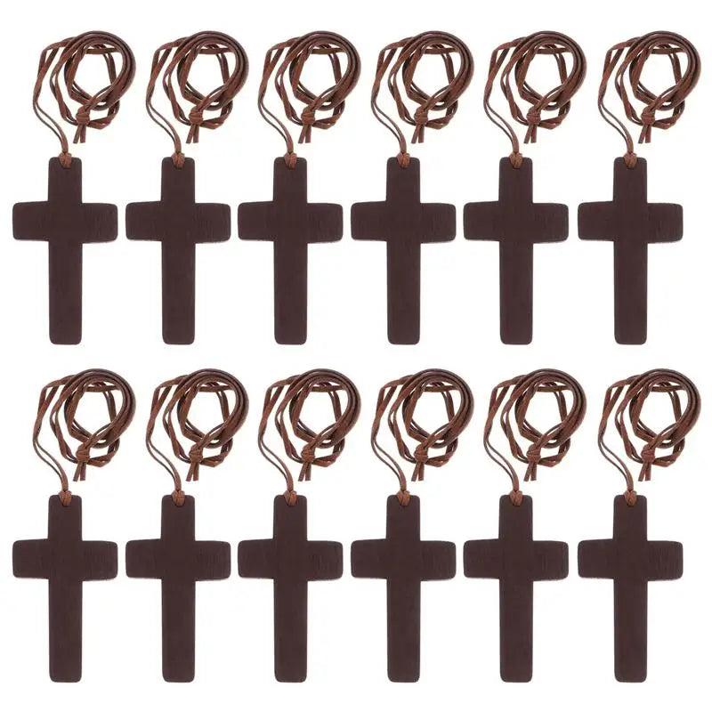 12pcs Wooden Cross Pendant Necklace for Men Women
