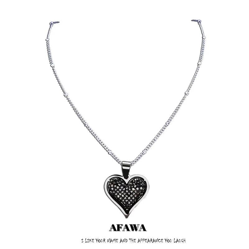 Heart Crystal Stainless Steel Pendant Necklace Women Silver Charm