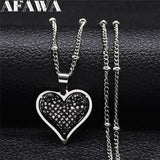 Heart Crystal Stainless Steel Pendant Necklace Women Silver Charm