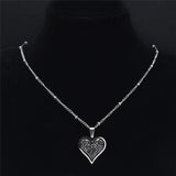 Heart Crystal Stainless Steel Pendant Necklace Women Silver Charm