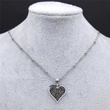 Heart Crystal Stainless Steel Pendant Necklace Women Silver Charm
