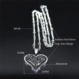 Heart Crystal Stainless Steel Pendant Necklace Women Silver Charm