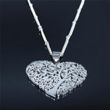 Love Heart Bird Tree of Life Necklace Stainless Steel Silver Chain