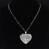 Love Heart Bird Tree of Life Necklace Stainless Steel Silver Chain