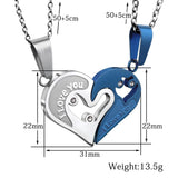 Stainless Steel Couple Necklace Heart CZ Puzzle Matching
