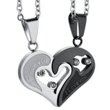 Stainless Steel Couple Necklace Heart CZ Puzzle Matching