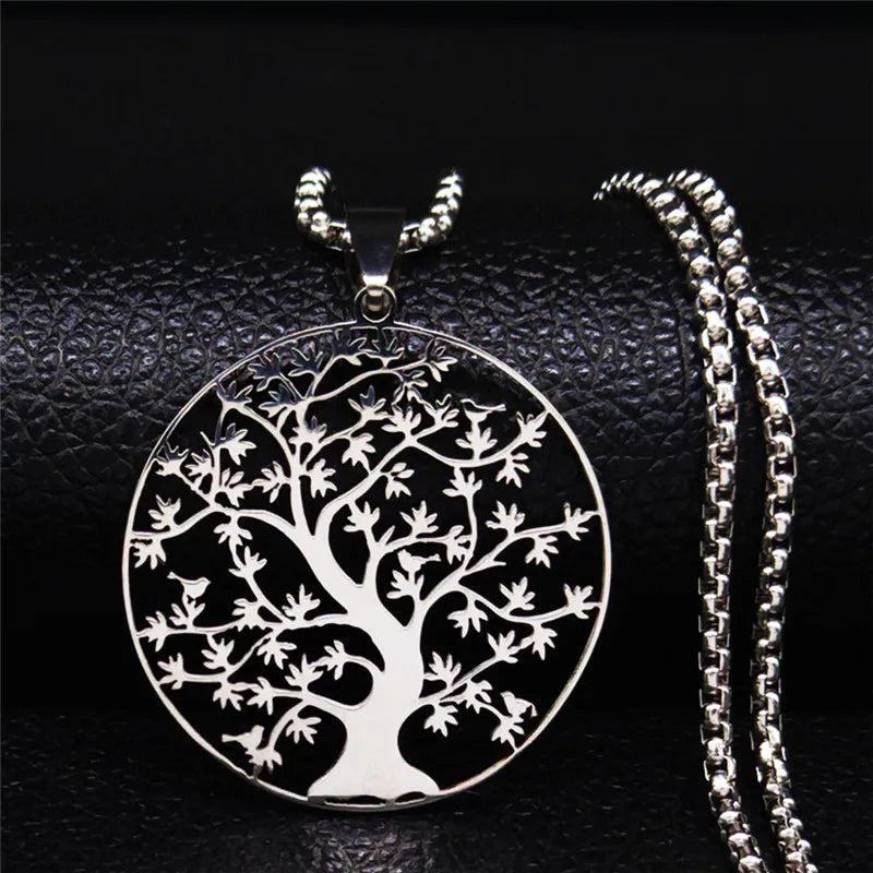 Tree of Life Stainless Steel Necklace Women Silver Chain Jewelry