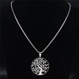 Tree of Life Stainless Steel Necklace Women Silver Chain Jewelry