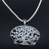Tree of Life Stainless Steel Necklace Women Silver Chain Jewelry