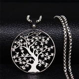 Tree of Life Stainless Steel Necklace Women Silver Chain Jewelry