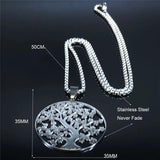 Tree of Life Stainless Steel Necklace Women Silver Chain Jewelry