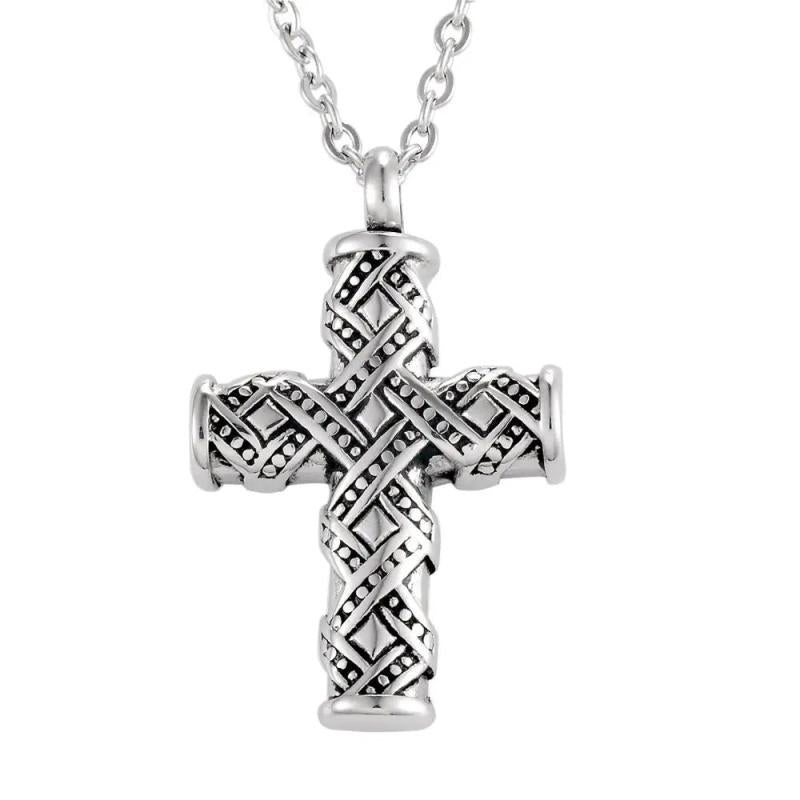 Cross Urn Necklace Pendant Cremation Jewelry Stainless Steel Keepsake