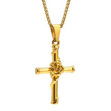 Rose Cross Necklace Stainless Steel Box Chain Unisex Jesus Faith Collar