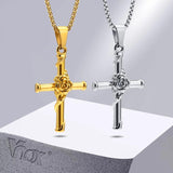 Rose Cross Necklace Stainless Steel Box Chain Unisex Jesus Faith Collar