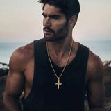 Rose Cross Necklace Stainless Steel Box Chain Unisex Jesus Faith Collar