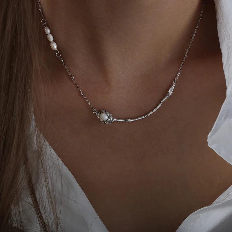 Stainless Steel Chain Necklace with Freshwater Pearl Pendant