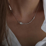 Stainless Steel Chain Necklace with Freshwater Pearl Pendant