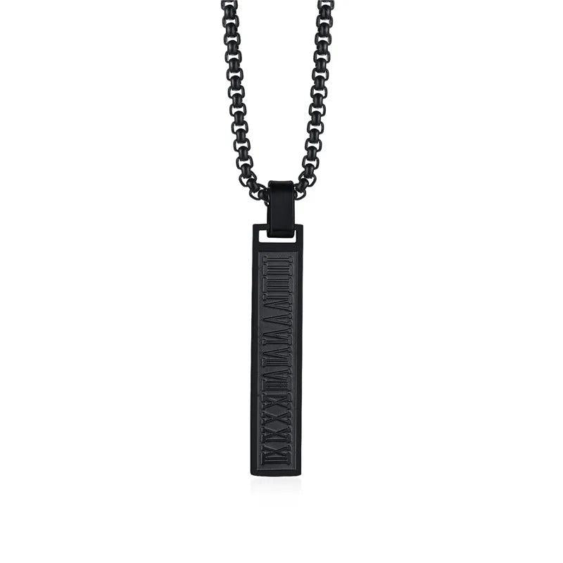 Silver Stainless Steel Roman Numerals Pendant Necklace for Men Women