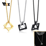 Square Triangle Pendant Necklaces for Men Stainless Steel Geometric Stacking