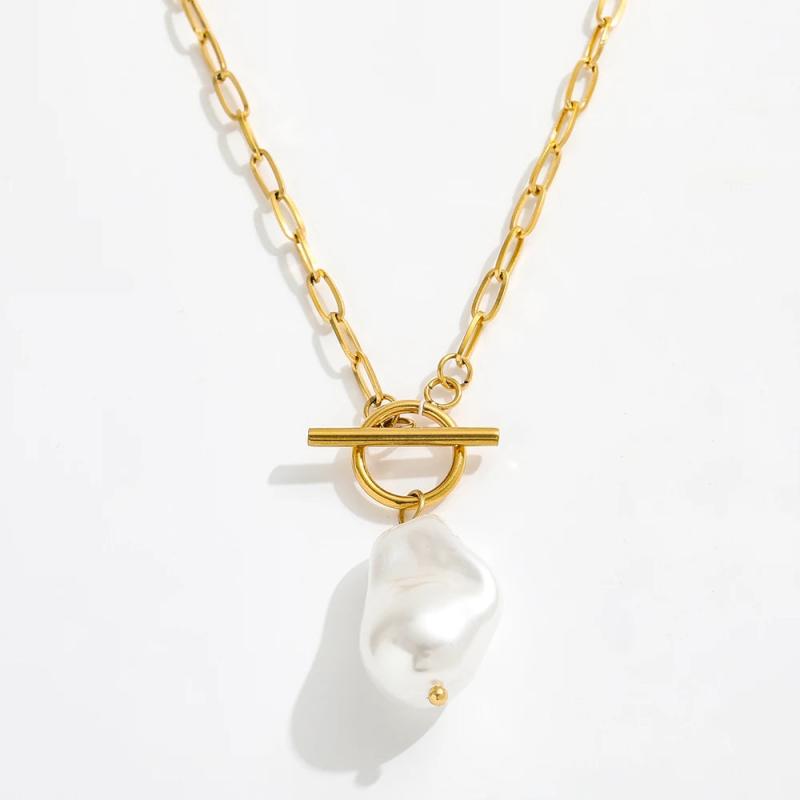 High End PVD Baroque Pearl Pendant Necklace