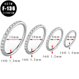 Titanium Hinged Segment Hoop CZ Pave Helix Cartilage Earring