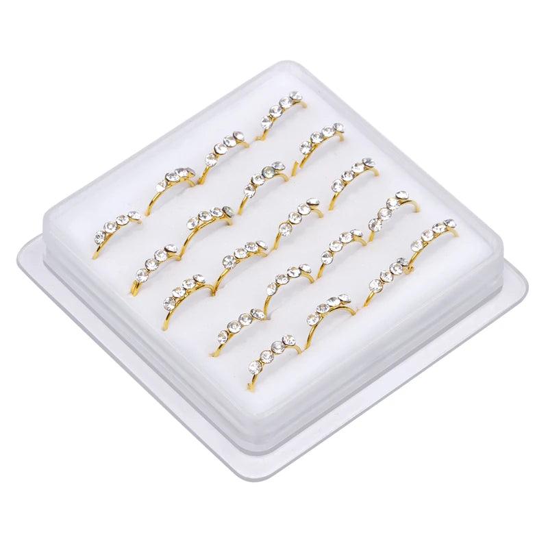 20Pcs 4 Clear Stone Nose Rings Hoop 22G