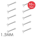 10Pcs Round Crystal CZ Nose Stud Set Piercing Jewelry 20g 0.8mm