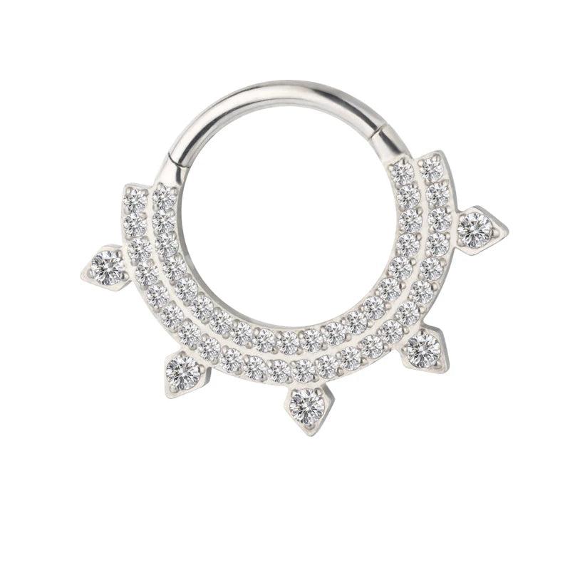 Titanium Fan-shaped CZ Ring Hoop Nose Rings