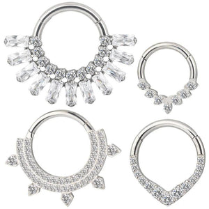 Titanium Fan-shaped CZ Ring Hoop Nose Rings