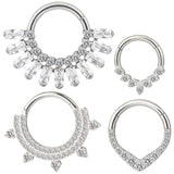 Titanium Fan-shaped CZ Ring Hoop Nose Rings