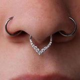 Titanium Fan-shaped CZ Ring Hoop Nose Rings