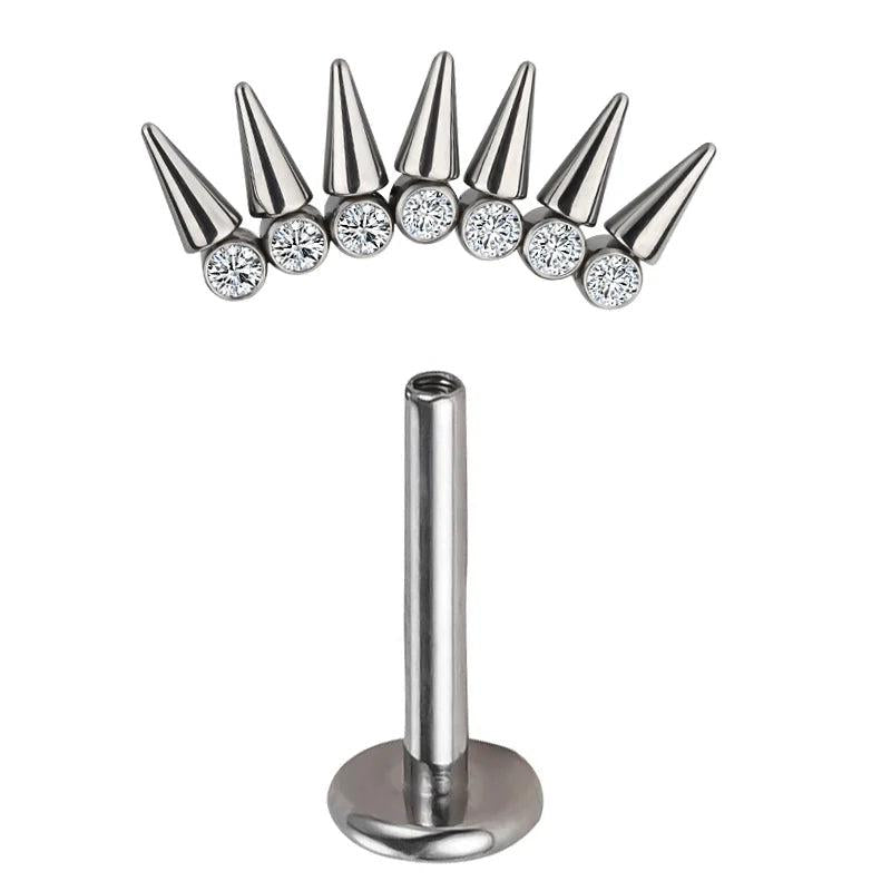 G23 Titanium Ear Piercings CZ Top Labret Lip Studs
