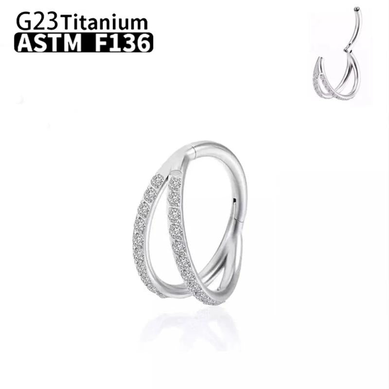 G23 Titanium Nose Ring Cz Septum Clicker Hoop Body Jewelry