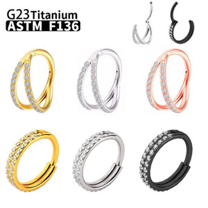 G23 Titanium Nose Ring Cz Septum Clicker Hoop Body Jewelry