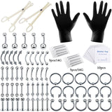 84PCS Body Piercing Kit Ear Nose Eyebrow Plier Clamp Steel Needles Tool Set