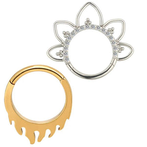 G23 Titanium Flame Nose Ring Hinged Segment Clicker Labret Cartilage Piercing