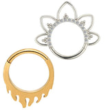 G23 Titanium Flame Nose Ring Hinged Segment Clicker Labret Cartilage Piercing