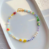 Boho Summer Style Necklace Jewelry for Women Fruit Smiley Pearl Choker