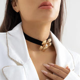 Flower Choker Necklace for Women Faux Pearl Collar Glitter Statement Jewelry